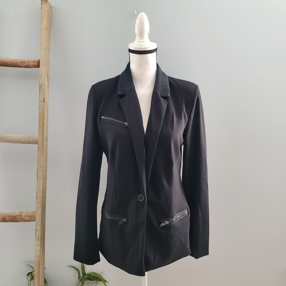My Tribe Black Leather Blend Blazer Size M